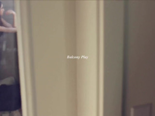 Balcony-Play Cute slut Jerking Shaved Cunt