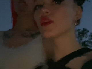 Treshgirls jerking whore on the background of new york