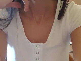 Julyasweetpussy teasing his gap with her middle finger