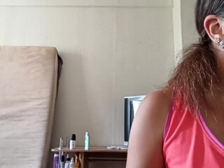 KaterinaManda black-haired young lady in stockings masturbates her shaved pussy