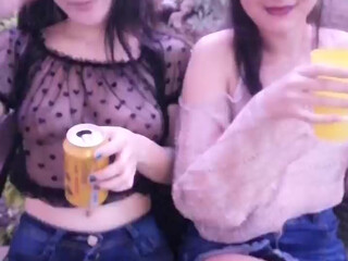 Little charming babe caresses tits