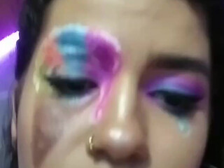 True babe in stockings fucks both holes