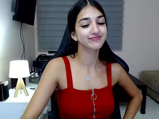 RockQueenB webcam show black-haired lady caresses boobs