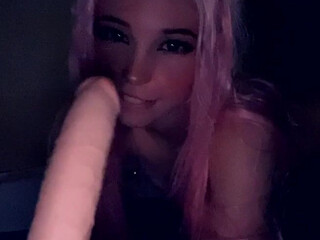 Belle Delphine onlyfans cute with pigtails jumps on sex toy
