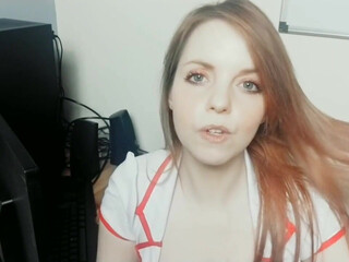 BelleBlake busty brunette caresses shaved vagina