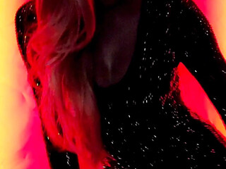 Long Mint cute blonde erotically posing in stockings