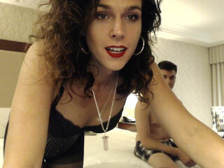 TgirlOneGuy sexy babe gently caresses pussy