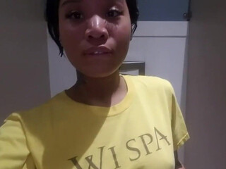 honey gold Cute little woman pulling nipples