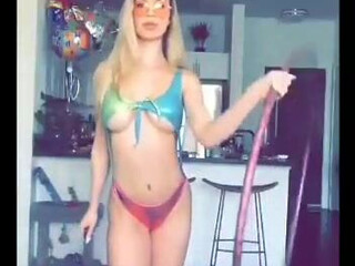 Morgan Lux Brunette in stockings shows shaved holes