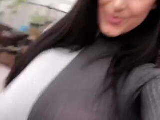 Angela White  Playful woman caresses shaved pussy