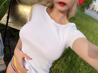 Ekaterina Enokaeva,  Busty slut caresses shaved cunt